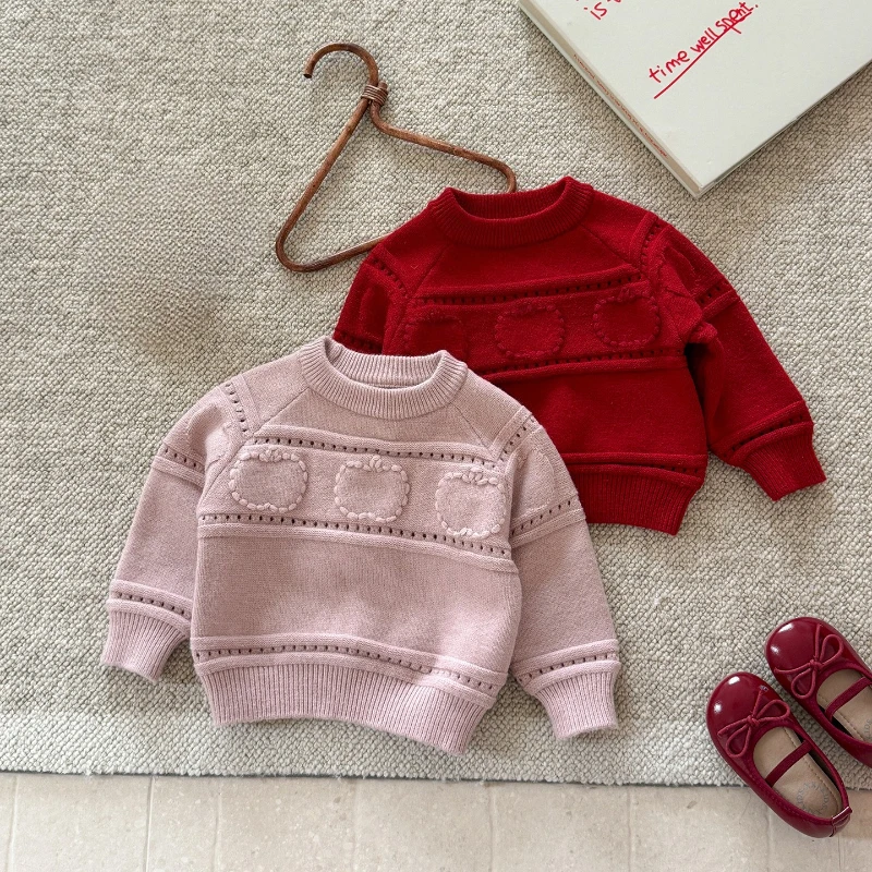 Baby Autumn and Winter Skin Friendly Sweater Women's Treasure Hollow Embroidery Knitted Top Girls' Base Shirt