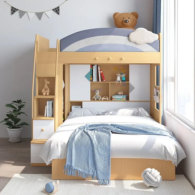 for Multifunctional Staggered Bunk Beds for Small Apartment Two Children Room Dislocation Upper and Lower Beds Space Saving