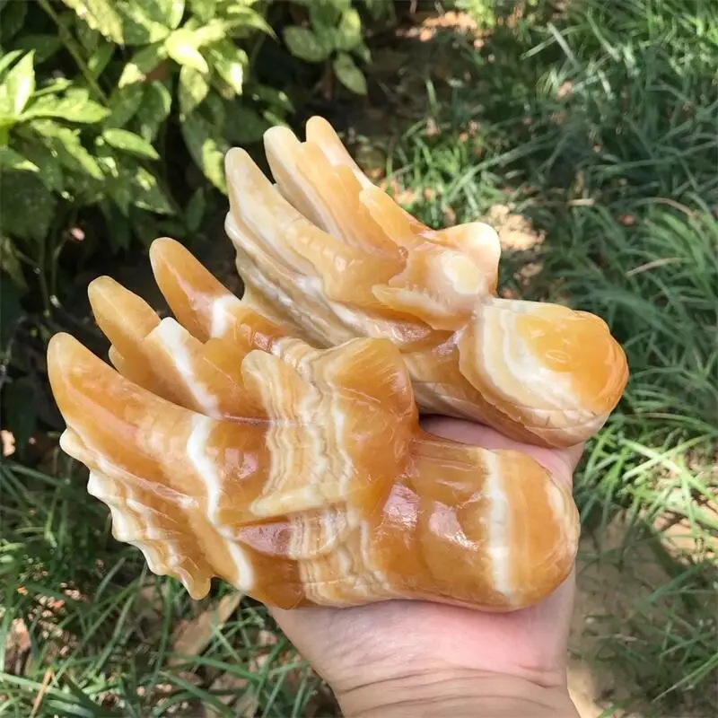 Natural Orange Calcite Dragon Skull Carving Head Animal Statue Faucet For Room Decoration Holiday Gifts 1pcs