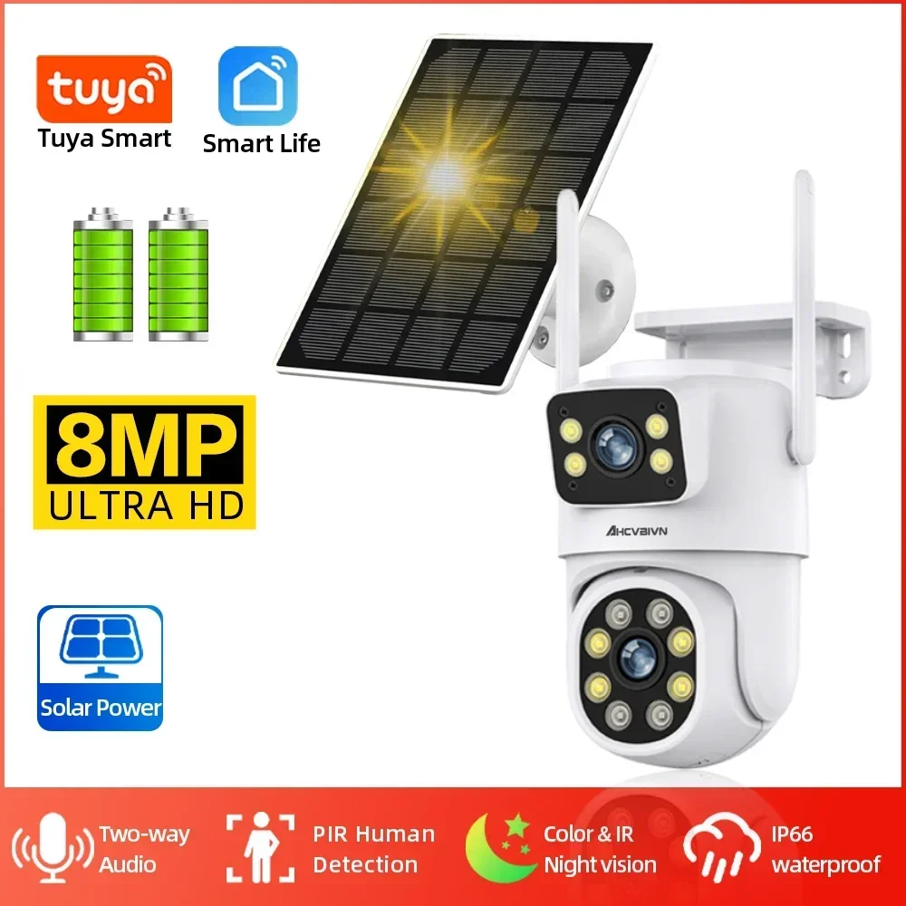 tuya solar ptz wifi camera ip lente dupla ao ar livre auto rastreamento vigilancia de seguranca cctv sem fio vida inteligente 4k 8mp 01