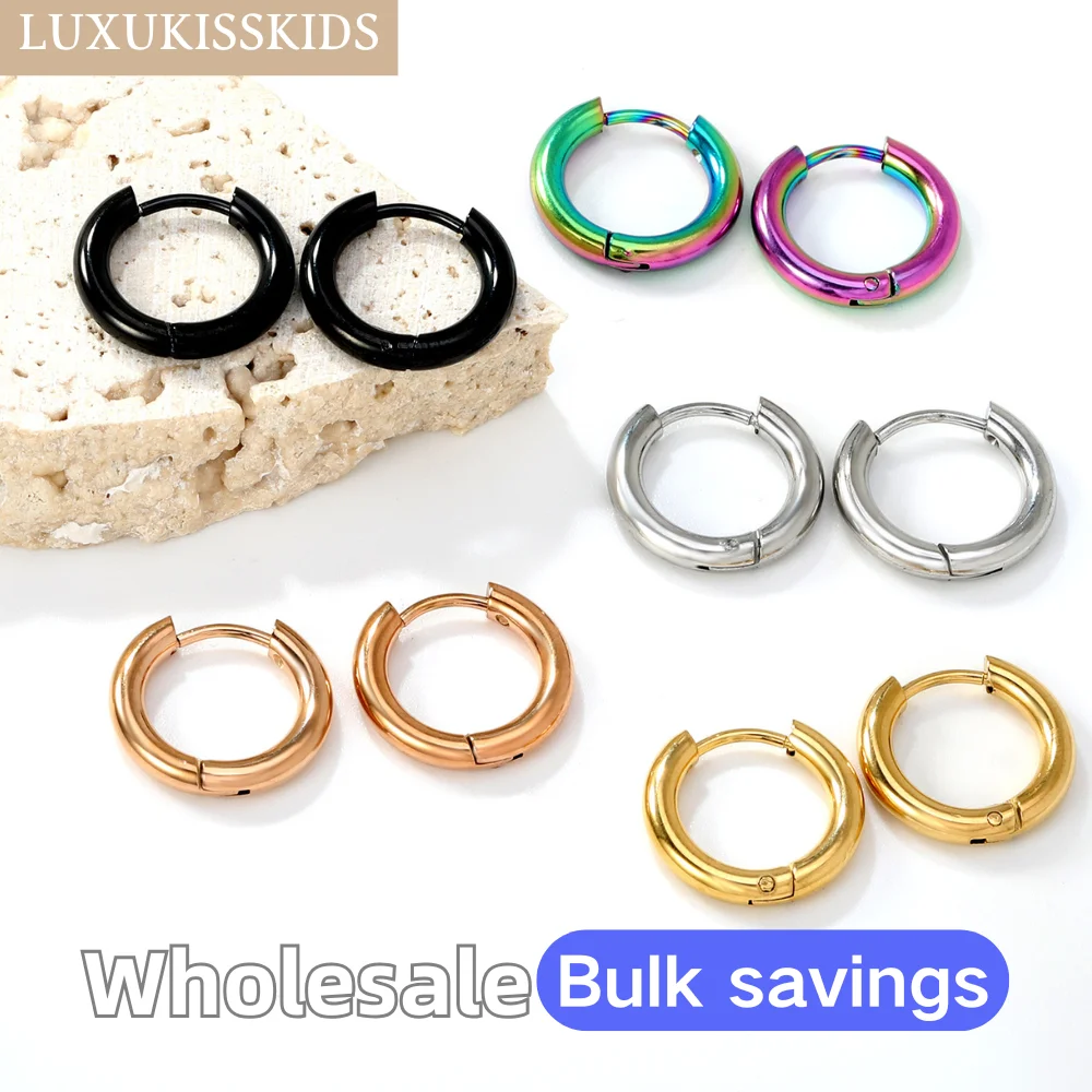 LUXUKISSKIDS Trend 1pairs Huggie Hoop Earrings for Woman/Men Surgical Steel Minimalist Classic Round Gold Color Cartilage Tragus