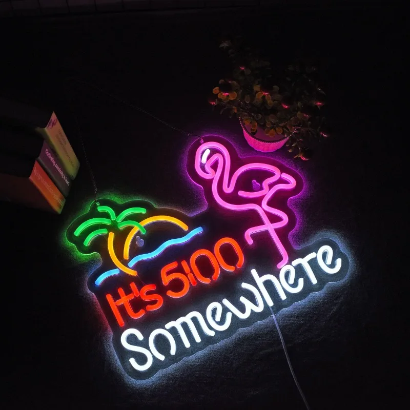 Its 5 00 O'clock Somewhere Neon Sign for Wall Décor Dimmable LED Bar Beer Neon Light USB Powered Neon Art Signs