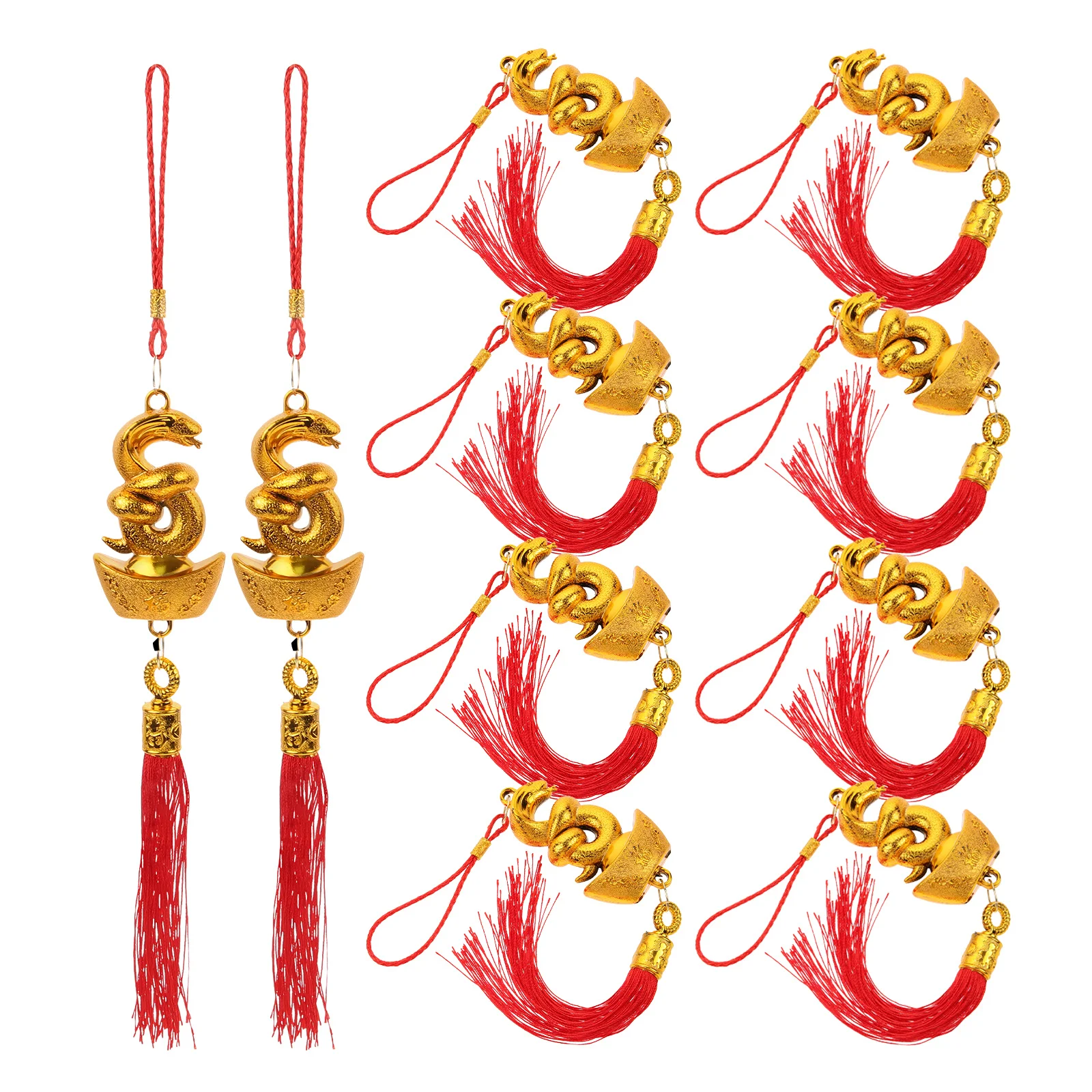10Pcs Chinese New Year Snake Pendant Gold Plated Ingots Hanging Ornament for Spring Festival Decor Door Window Tree Car Pendant