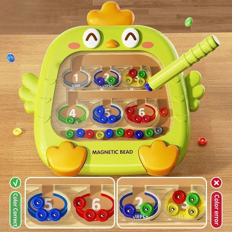 

Montessori Magnetic Game Board Pen Moving Beads Colors Sorting Number Matching Sensory Play Educational Toys for Kids