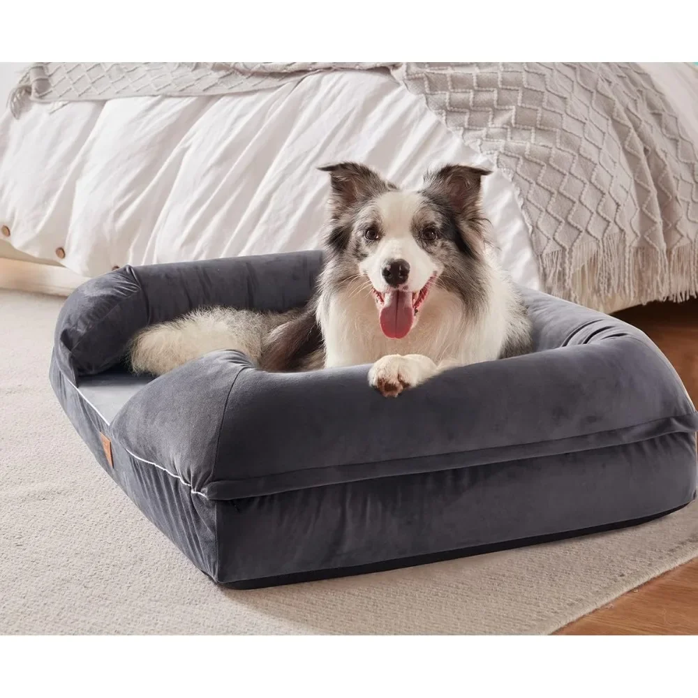 Lit pour chien en mousse à mémoire de forme avec oreiller traversin, canapé imperméable pour animal de compagnie, housse lavable, fermeture éclair durable, 4 po