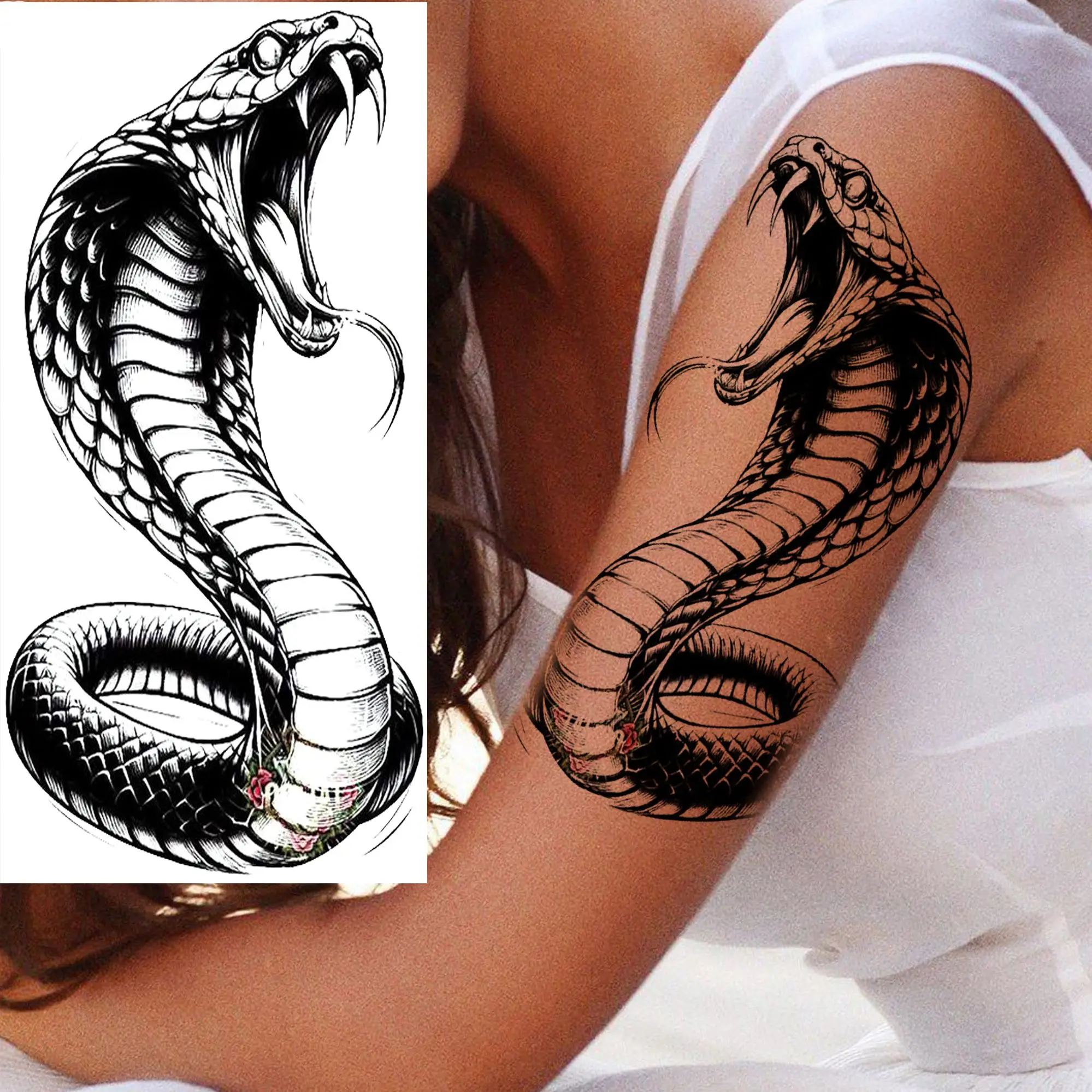 1 Sheet Cobra Snake Dragon Scorpion Temporary Tattoos For Men Women Waterproof Long Lasting Lion Tiger Wolf Fake Tattoo Stickers