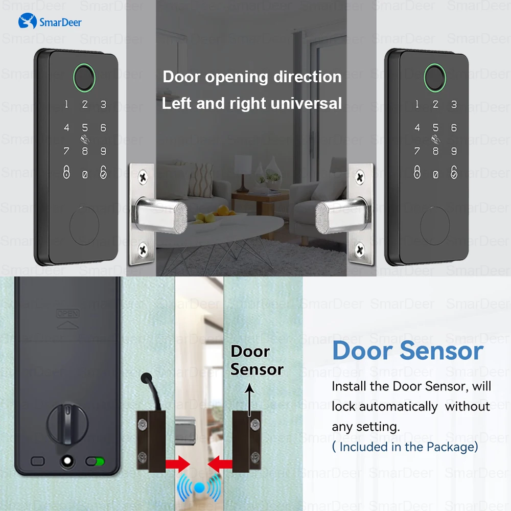 Imagem -04 - Smardeer-fechadura da Porta Eletrônico para Tuya Deadbolt Lock Fingerprint Lock Keyless Entry Smartlife App Desbloqueio Remoto