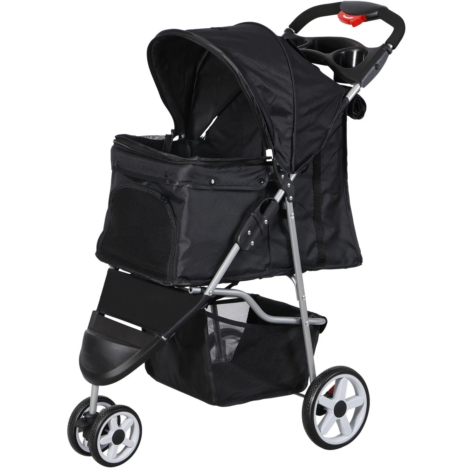 

US Dog stroller with 3-wheel foldable cat pet baby stroller with storage basket and cup holder-