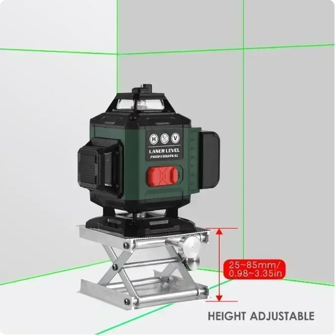 Laser Level 12/16 Lines 4D Self-Leveling 360° Horizontal and Vertical Cross Super Powerful 3000mAh Battery Green Laser Beam Line