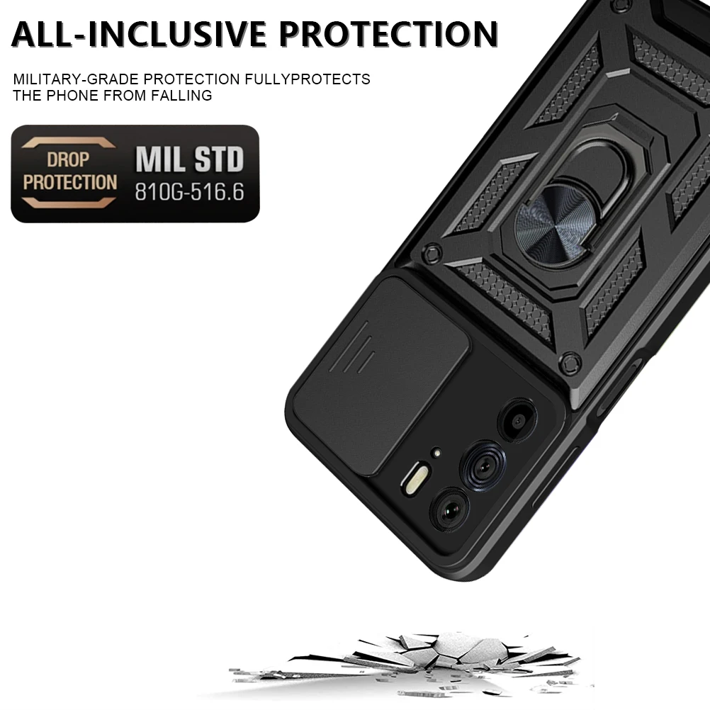 tui blind antichoc pour Motorola Moto Edge 20 30 40 50 Pro Ultra 60 Fusion Lite 40 50 Neo, support d'anneau, couvercle de protection d'objectif coulissant