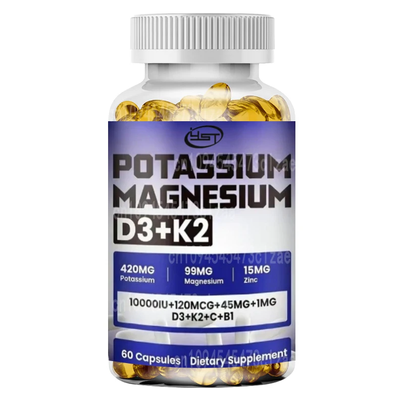 Potassium Magnesium Zinc Capsules Contain Vitamin D3 K2 Supplements,supporting Immunity and Promoting Energy Health. 60 Capsules