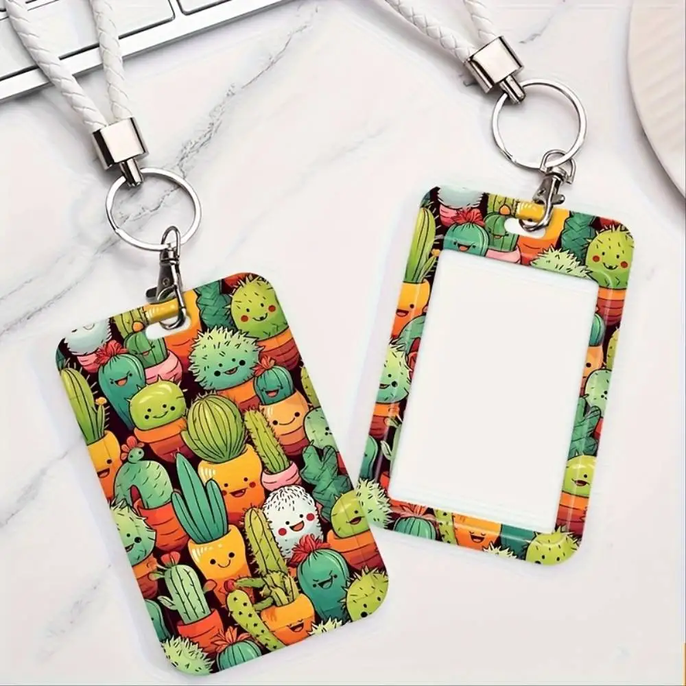 Adorable Cactus Theme ID Card Holder Plastic Card Cover For Doctor Nurse Office Staff ID Bank Card Christmas Gift Men Women