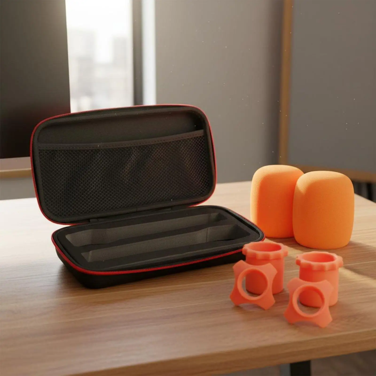 Oxford Cloth Microphone Box for Two Dynamic Mics with Silicone Grip Handle and Zipper Closure for Gigs
