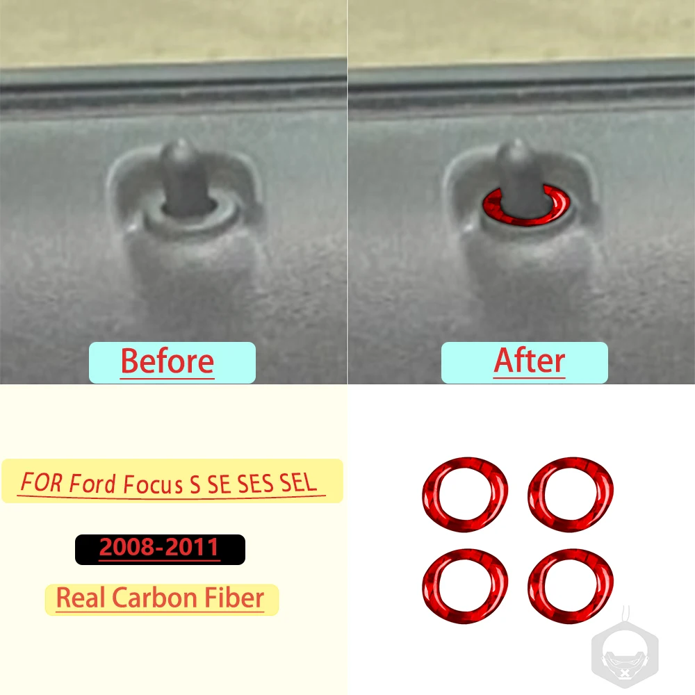 For Ford Focus S SE SES SEL 2008-2011 Open Door Switch Cover Button Trim Real Soft Carbon Fiber Interior Accessories Stickers