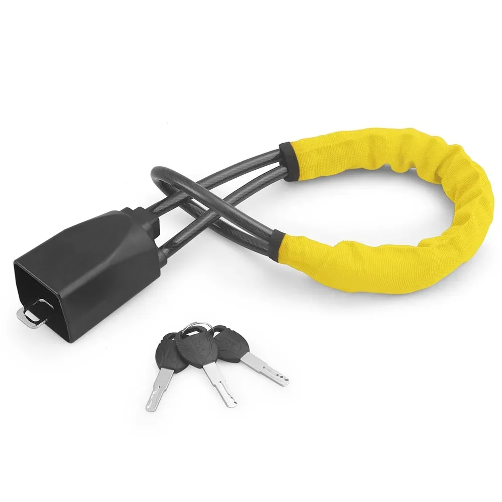 Trava de volante para carro com soquete para cinto de segurança, cabo de aço para caminhão, SUV, van, RV com 3 chaves, dispositivo universal de proteção antifurto.