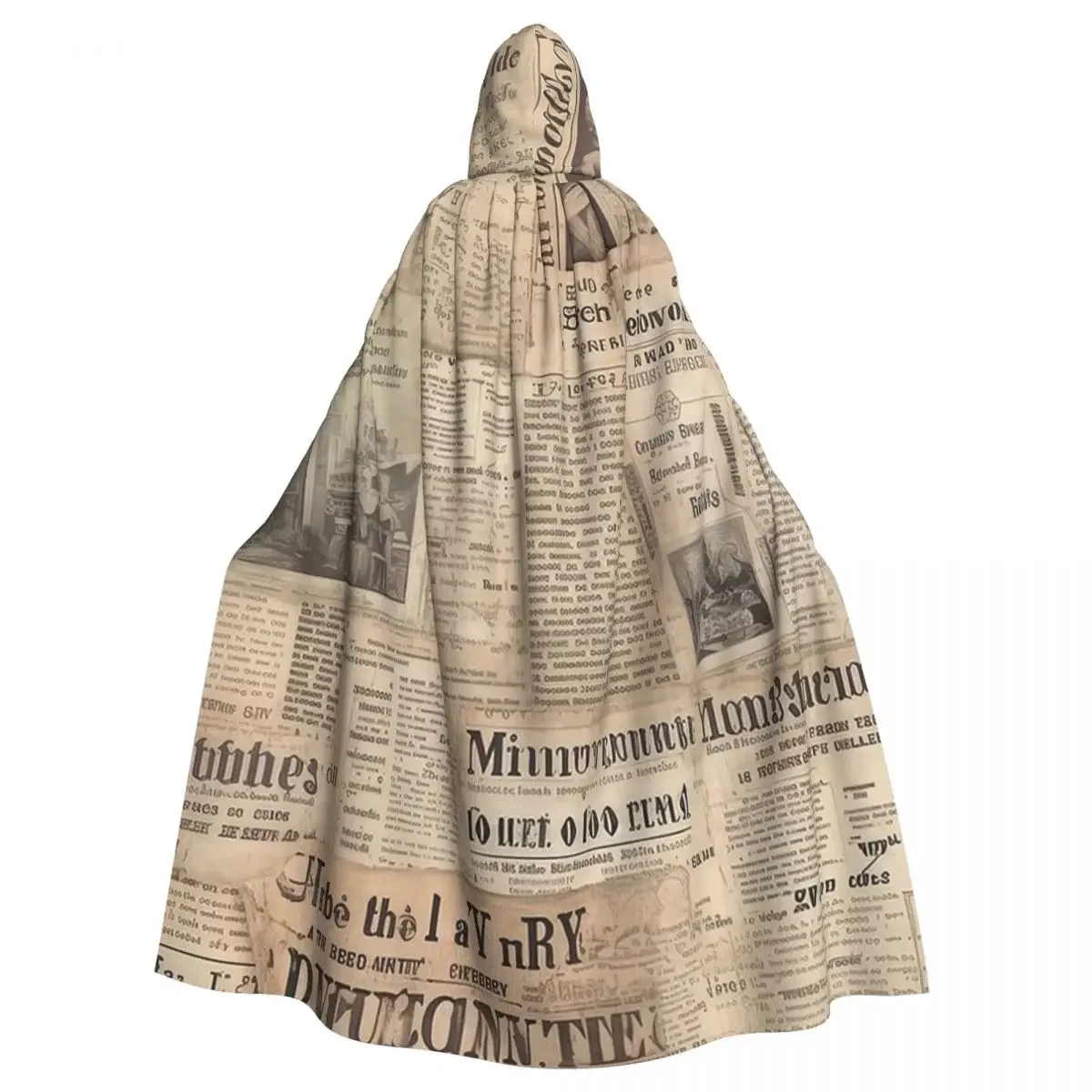 Junk Journal Prints Vintage Newspaper Long Hooded  Witch Medieval Costume Cosplay Cape HalloweenCoat Adult Unisex