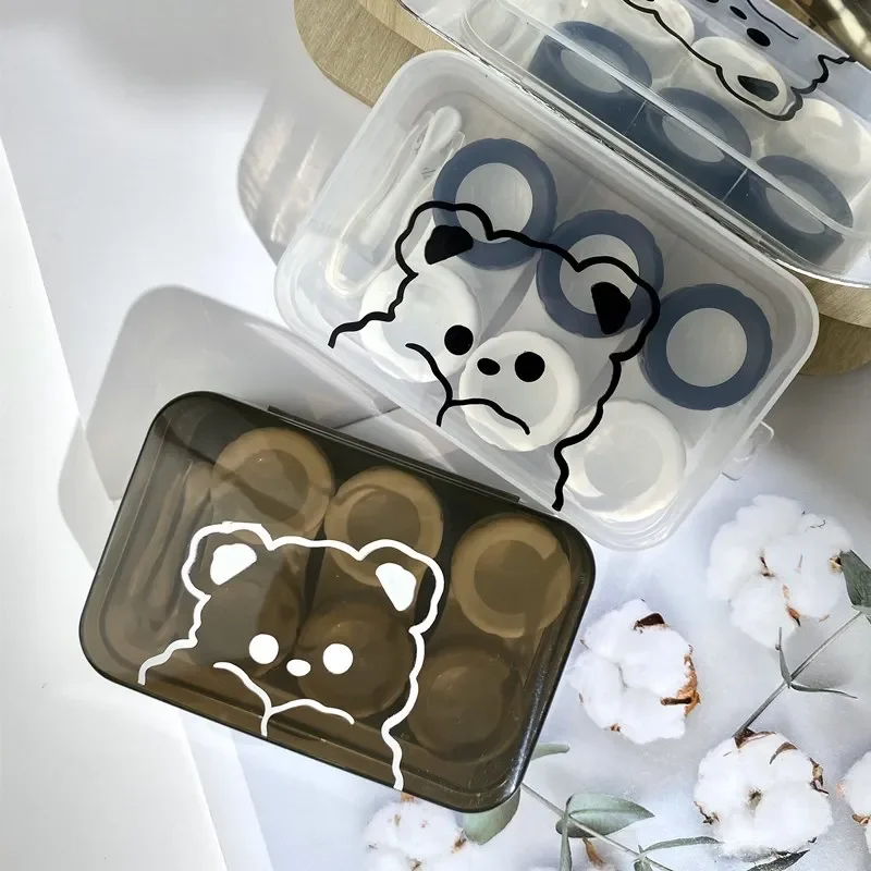 3 Pairs/set bear Contact Lens Storage Box Portable Travel Contact Lens Case For Makeup Beauty Pupil Box Tweezer Stick Container