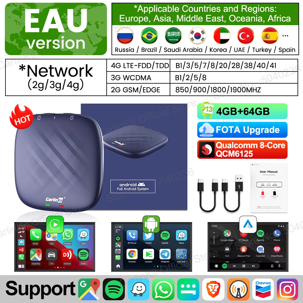 CarlinKit-Android 13 CarPlay Ai Box, Qualcomm 8 cœurs, Android 13, Sans fil, Auto, Vidéo de voiture, TV Box, WiFi, EpiFor Netflix, Nouveau, 2026 6