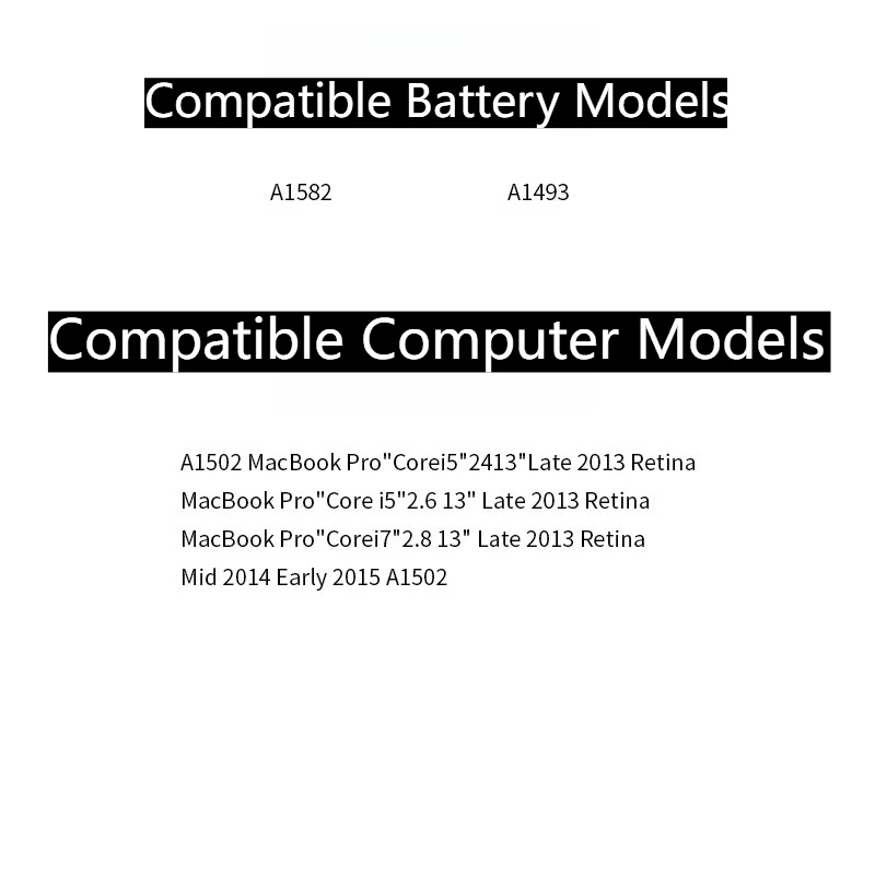 New Replacement Battery A1493 A1582 11.42V 6559mAh for Apple MacBook Pro 13