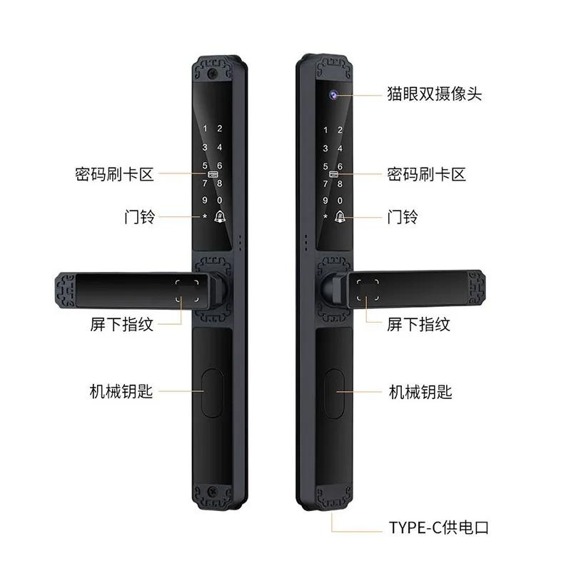 European cat eye smart lock all graffiti home apartment fingerprint password lock