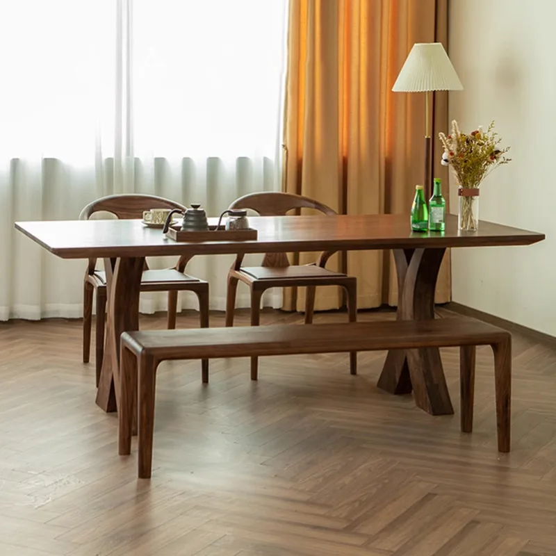 Medieval style solid wood rock slab rectangular dining table retro style small apartment home restaurant simple solid