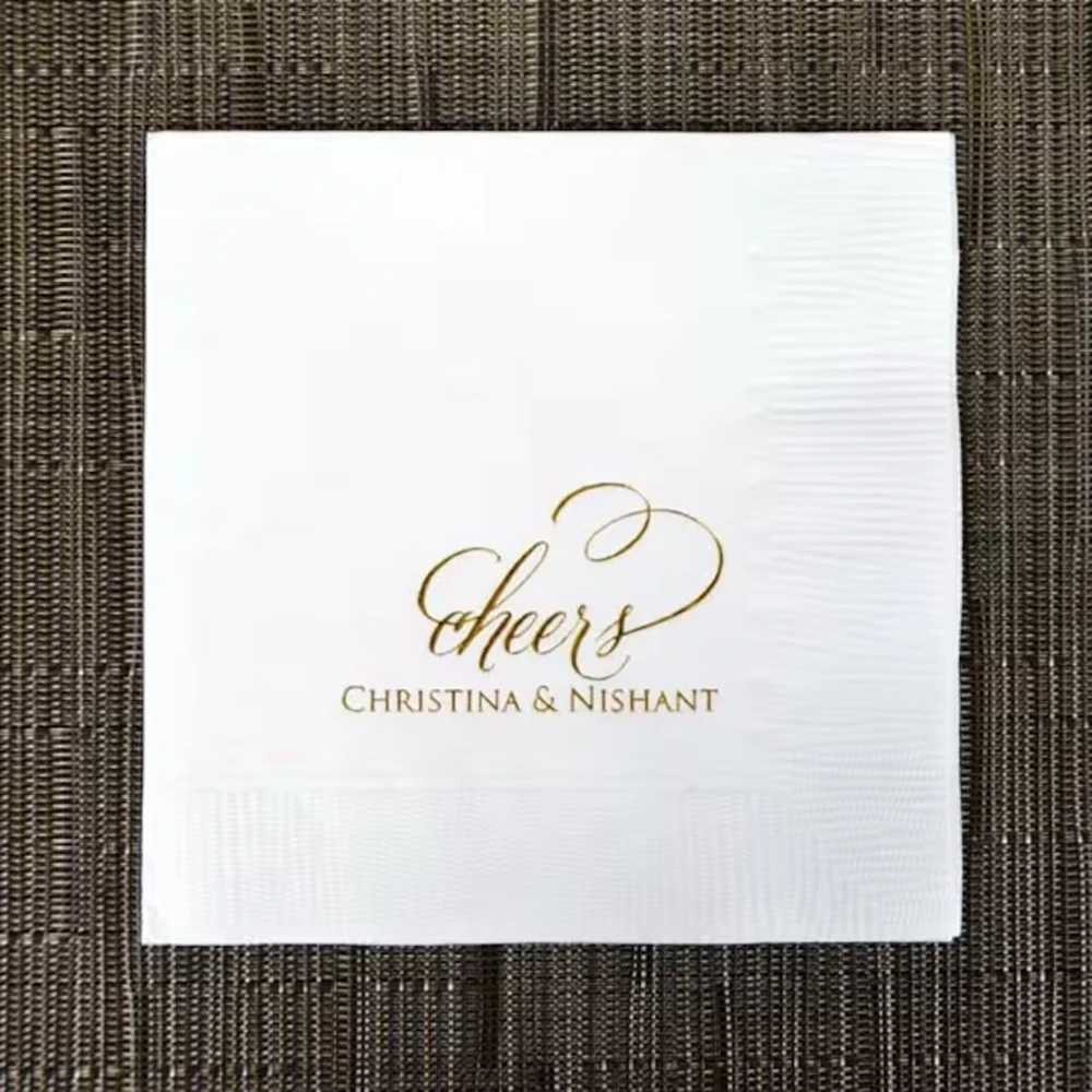 

Personalized Cheers Wedding Napkins, Personalized Fiesta Party Napkins, Cocktail Napkins, Foil Printed Napkins, Beverage Napkins