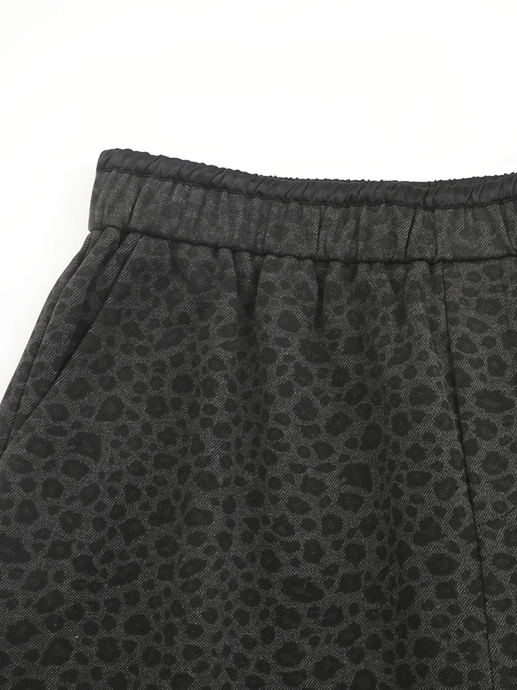 GIBSIE grande taille taille haute laine imprimé léopard pantalons décontractés femmes automne hiver mode coréenne pantalon ample jambe droite