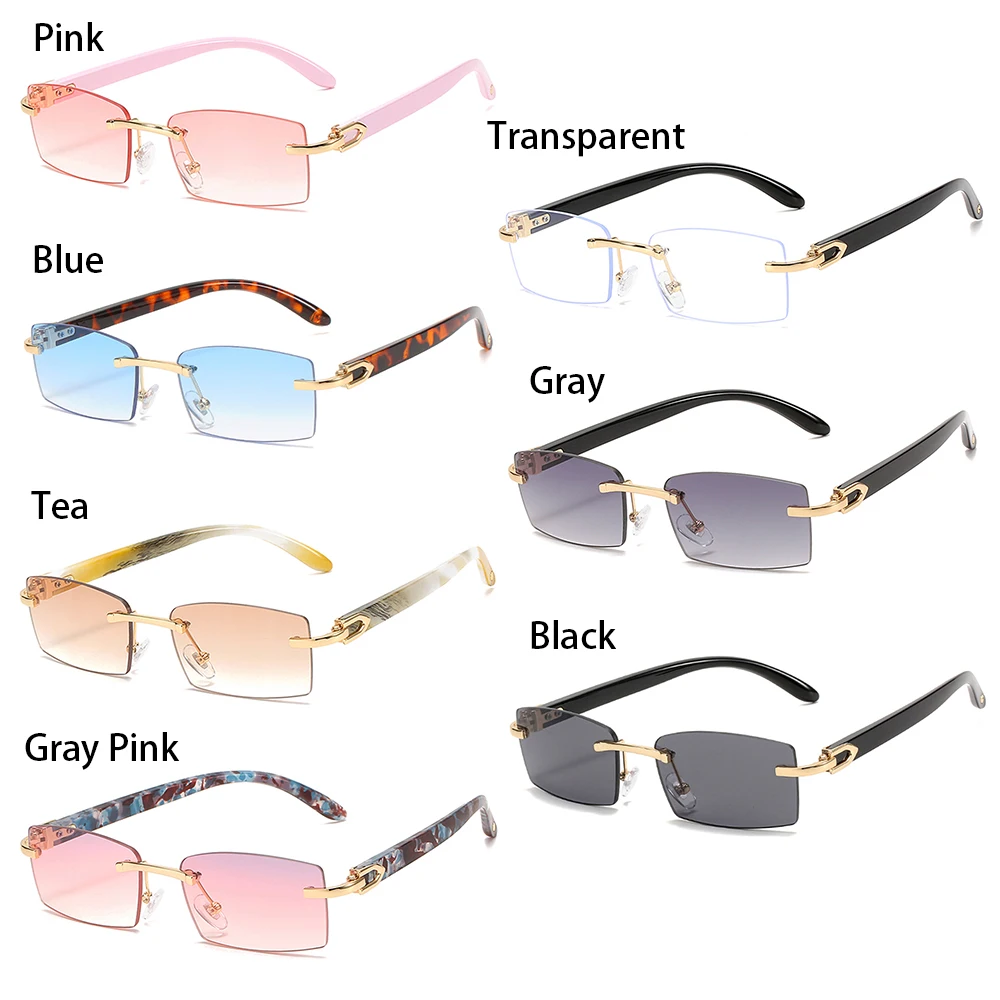 Trendy Rimless retângulo óculos, Gradiente Moda Shades, Punk condução óculos de sol, UV400