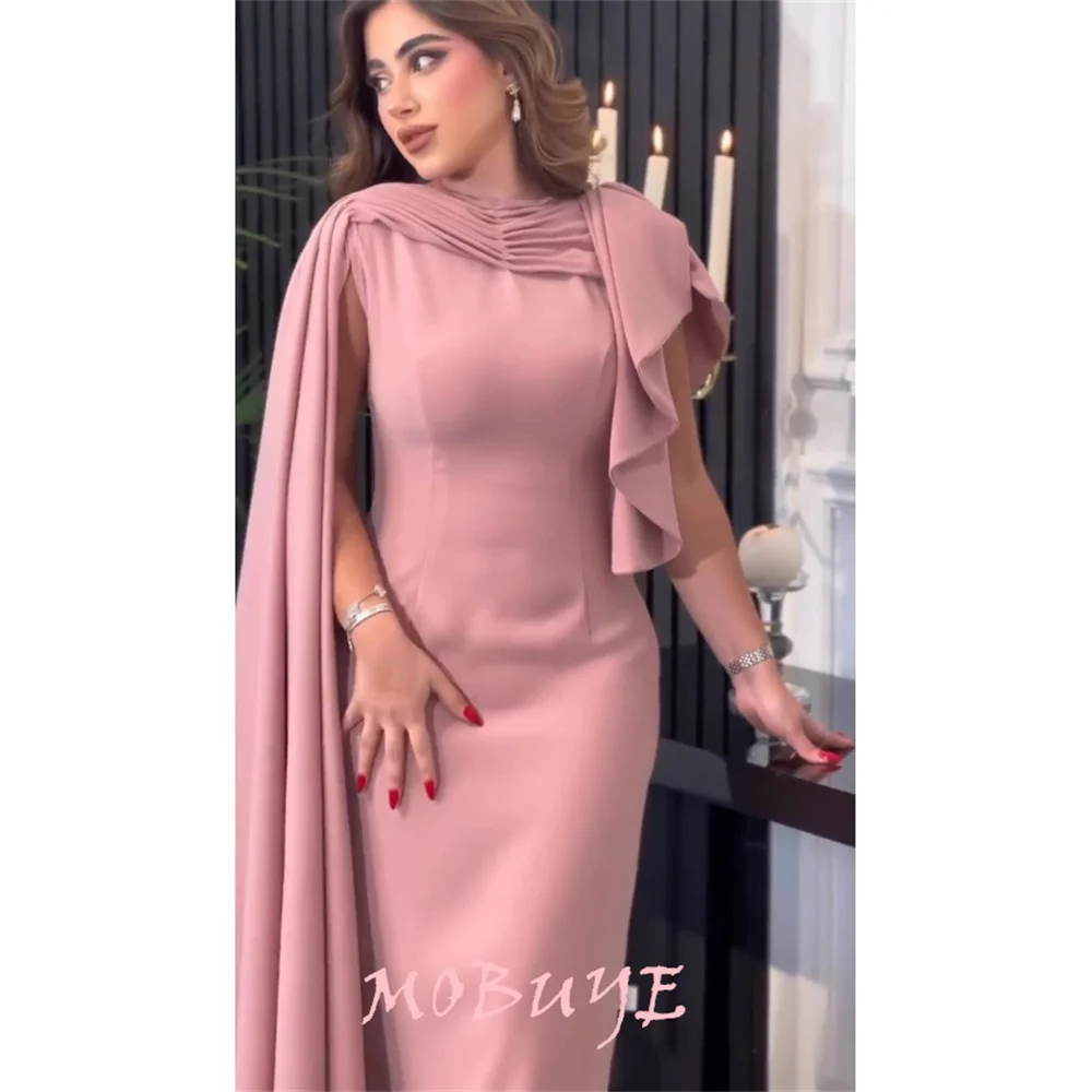 

MOBUYE 2024 Popular O Neckline Prom Dress Ankle-Length With Shwal Sleeves Evening Fashion Elegant Party Dress For Women