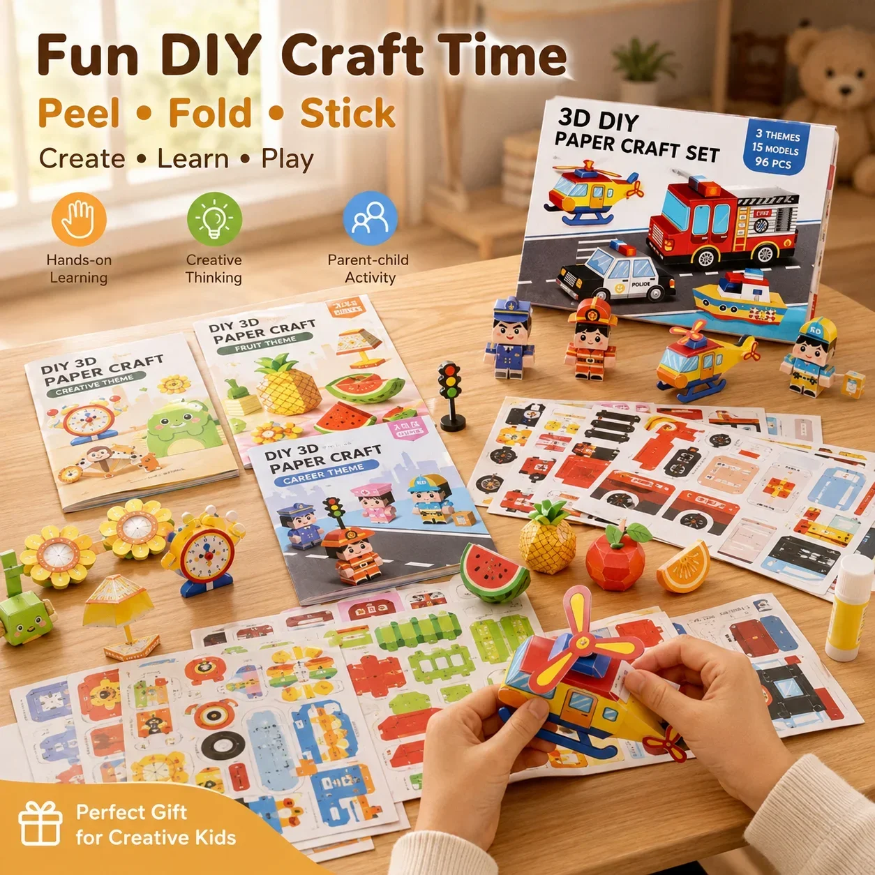 3D Pop-Up Craft Book with Full Materials, Paper Folding Kit for Girls, Creative Hands-On Educational Toy Gift
