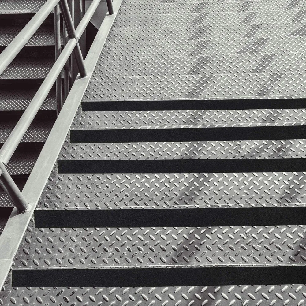 6Pcs Black Frosted Self‑Adhesive Stair Tread Mat Self-Stick Pre-Cut Stair Grip Tape Strips Tear‑Resistant Wear-Resistant
