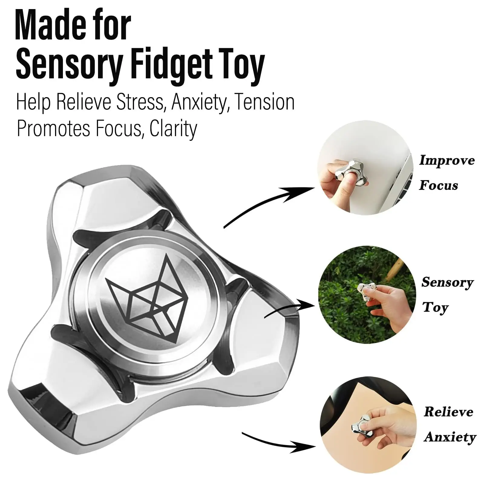 โลหะ Fidget Spinner, EDC Hand Spinner Anti ความเครียดบรรเทา Fidgeting ของเล่นสําหรับผู้ใหญ่เด็ก ADHD ออทิสติก Antistress สแตนเลส