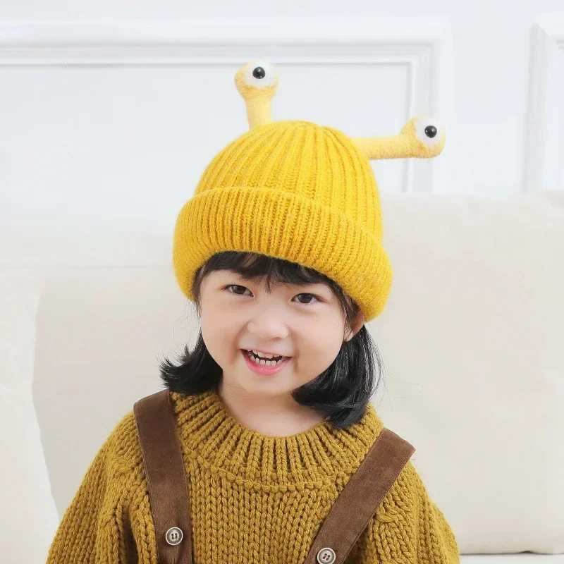 

Small Antenna Eyes Wool Knitted Hat Autumn and Winter New Korean Cartoon Warm Children's Hat Super Cute Baby Treasure Hat