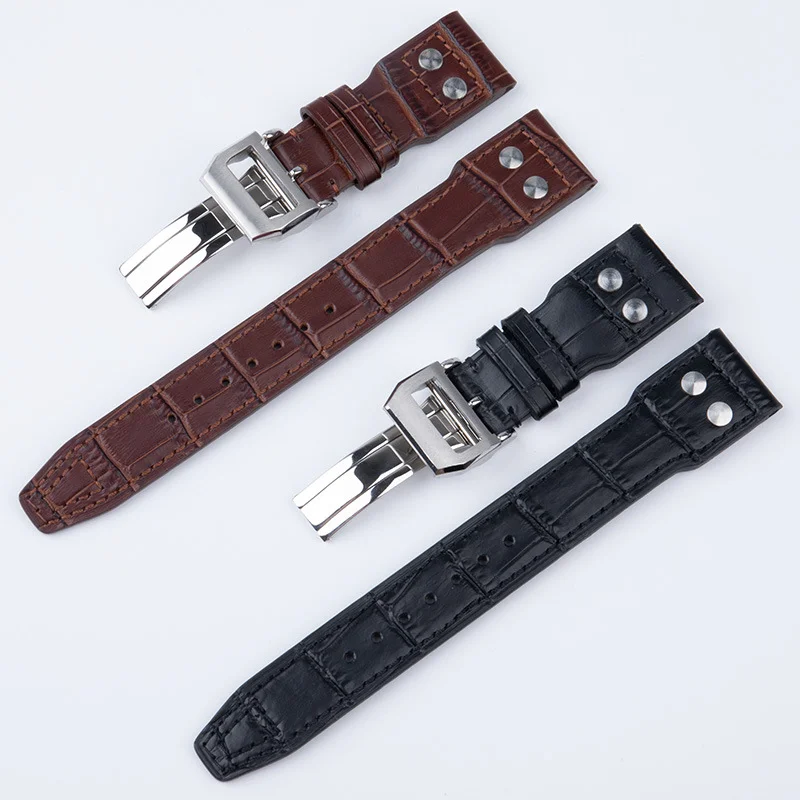 20mm21mm 22mm New Quality Genuine Leather Watchband For IWC Strap Big Pilot's Mark 18 Spitfire TOP GUN Fold Buckle Soft