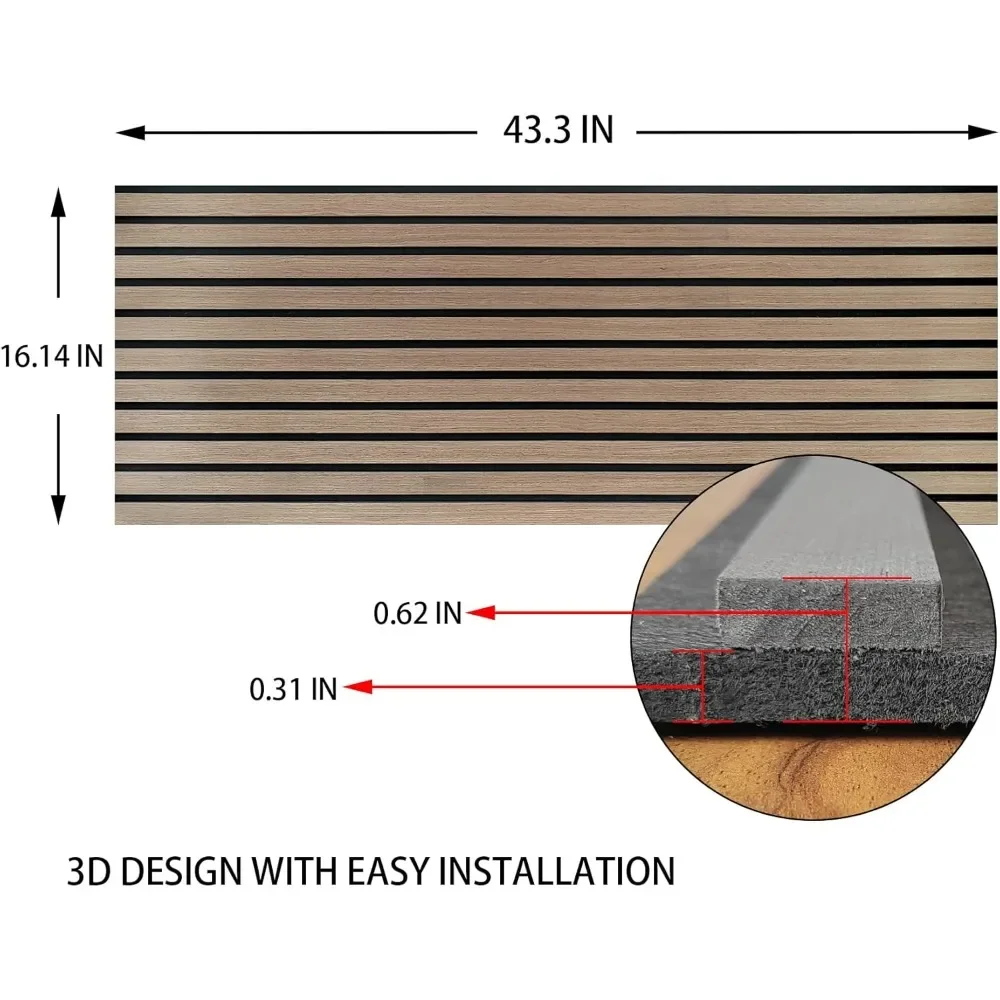 Soundproof Acoustic Panels, 3D Accent Wood Fluted Slat Decorative Textured Panel for Ceiling and Wall, 43×16 Inches, 2 Pieces