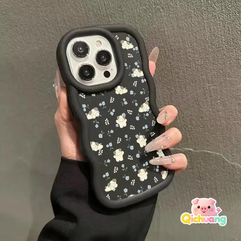 Flowers 3D Wave Cute Dog Phone CaseFor Samsung Galaxy A06 A05S A14 A13 A04S A12 F12 A11 A10S M01S F14 M14 F05 M05 Couple Cover