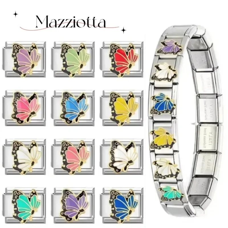 Vintage Nomination Butterfly Modular Italy Bracelet Stainless Titanium Steel Link DIY Italian Charm Men Woman Couple Making