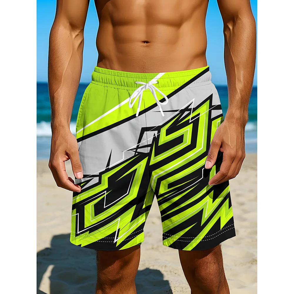 Geometric Graffiti Print Men Beach Short Streetwear Football Sport Shorts Linear Design Sport Breathable Shorts Summer Men's
