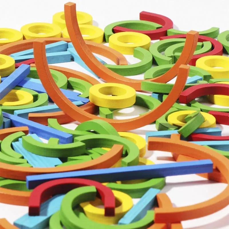 나무로 만든 창의적인 막대와 링 퍼즐 지능 게임 몬테소리 유아 교육용 장난감 3세 어린이용