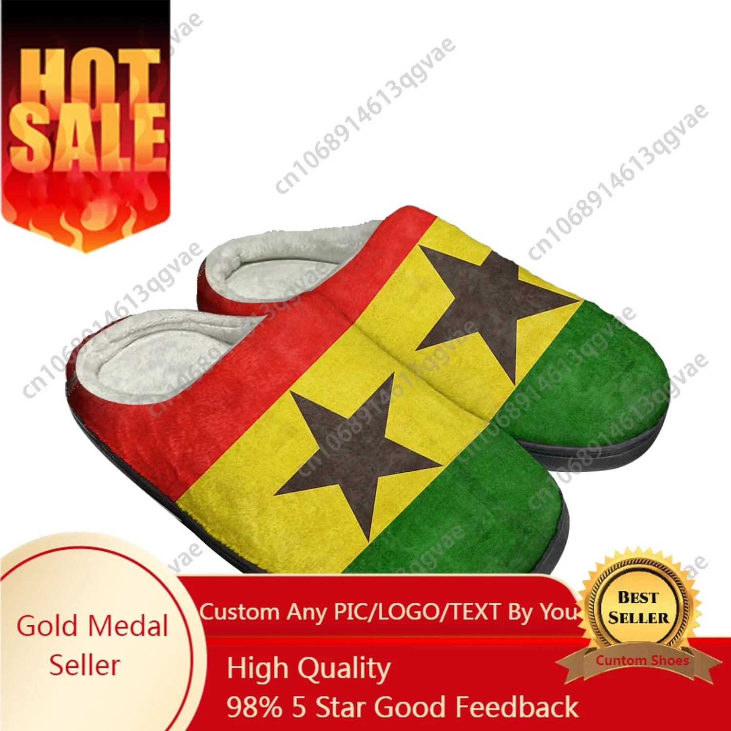 

Ghanaian Flag Home Cotton Custom Slippers Mens Womens Sandals Ghana Plush Bedroom Casual Keep Warm Shoes Thermal Slipper