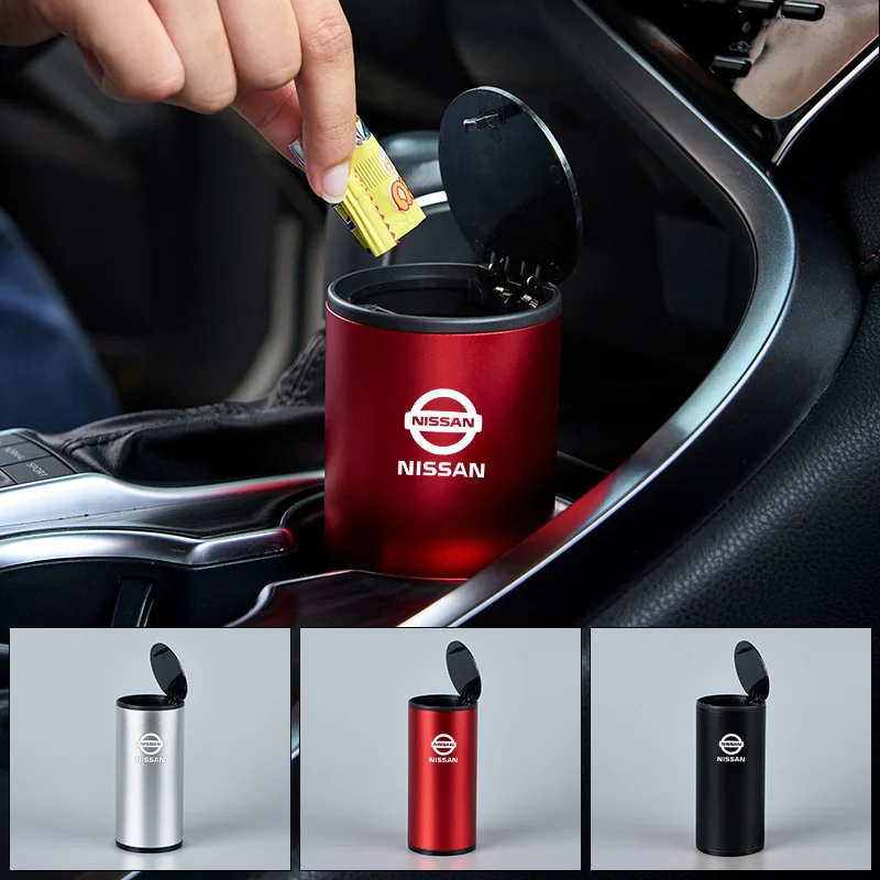 Alloy Car Trash Can Organizer Storage Bag Garbage Bin Ashtray For Nissan Juke Qashqai J10 Pulsar Sentra Altima Nismo Accessories