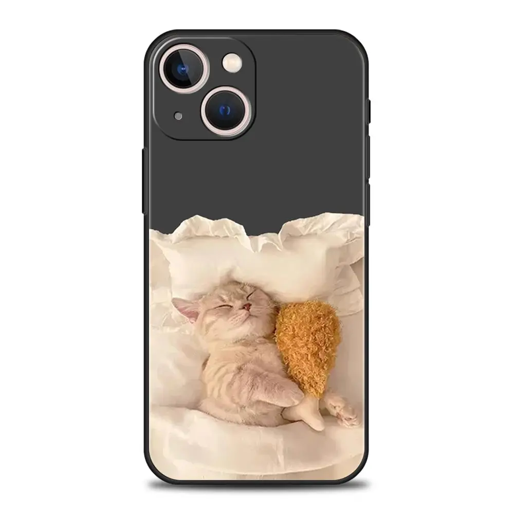 Phone Case For iPhone 16 15 14 13 12 11 Pro Max XS X XR SE 7 8 Plus Soft Silicone Black Cover Funda Cartoon Fun Cat Pet Dog