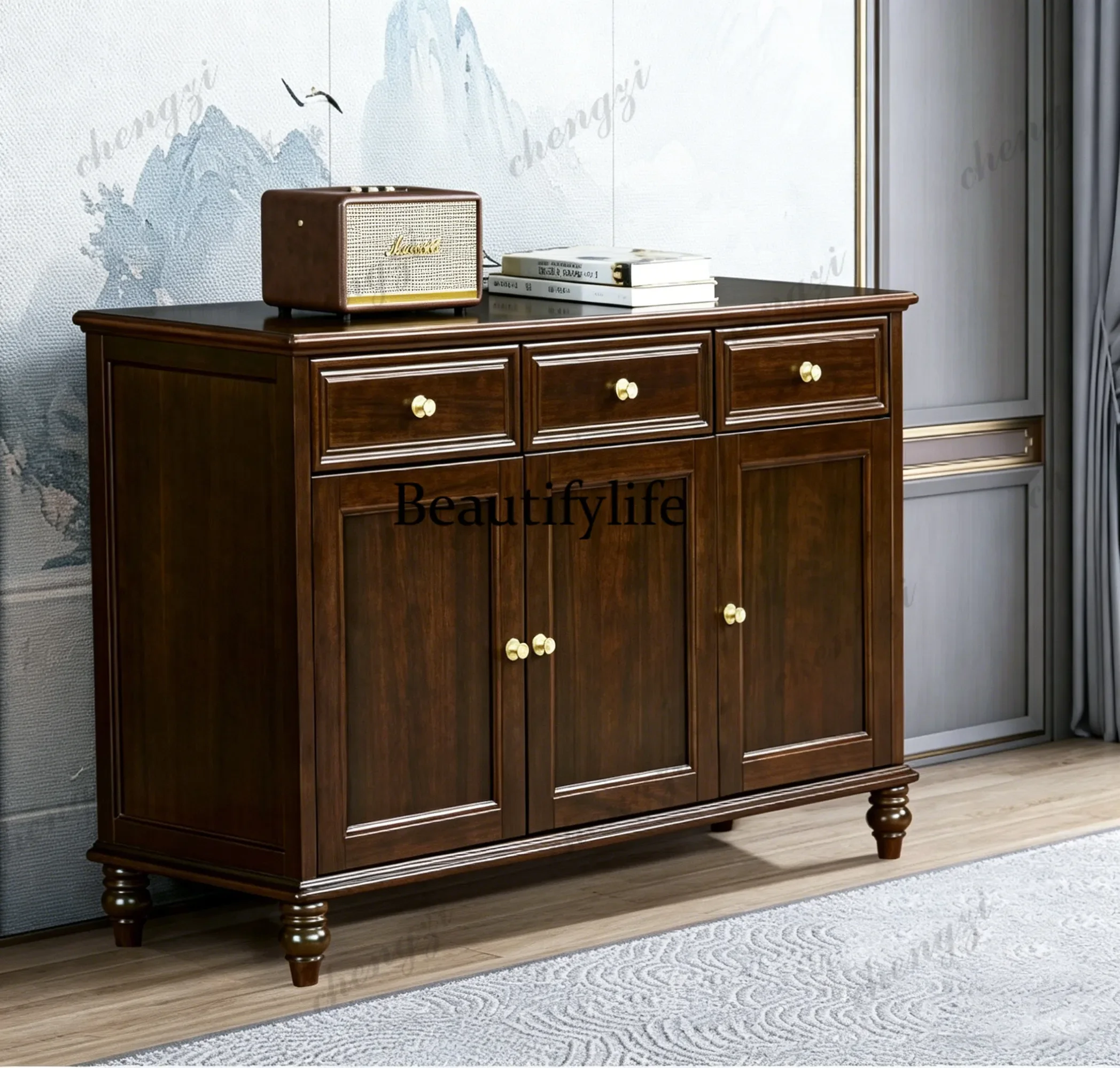 DD182  New Chinese-style solid wood dining side cabinet, household living room, dining room, wall storage, home entrance cabinet