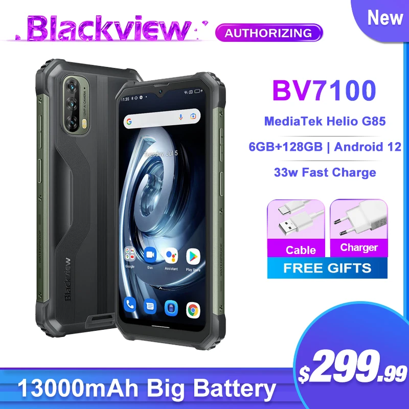 

Blackview BV7100 13000mAh Rugged Phone 6GB 128GB Android 12 33W Fast Charge Octa Core Mobile Phone 6.58'' Waterproof Smartphone