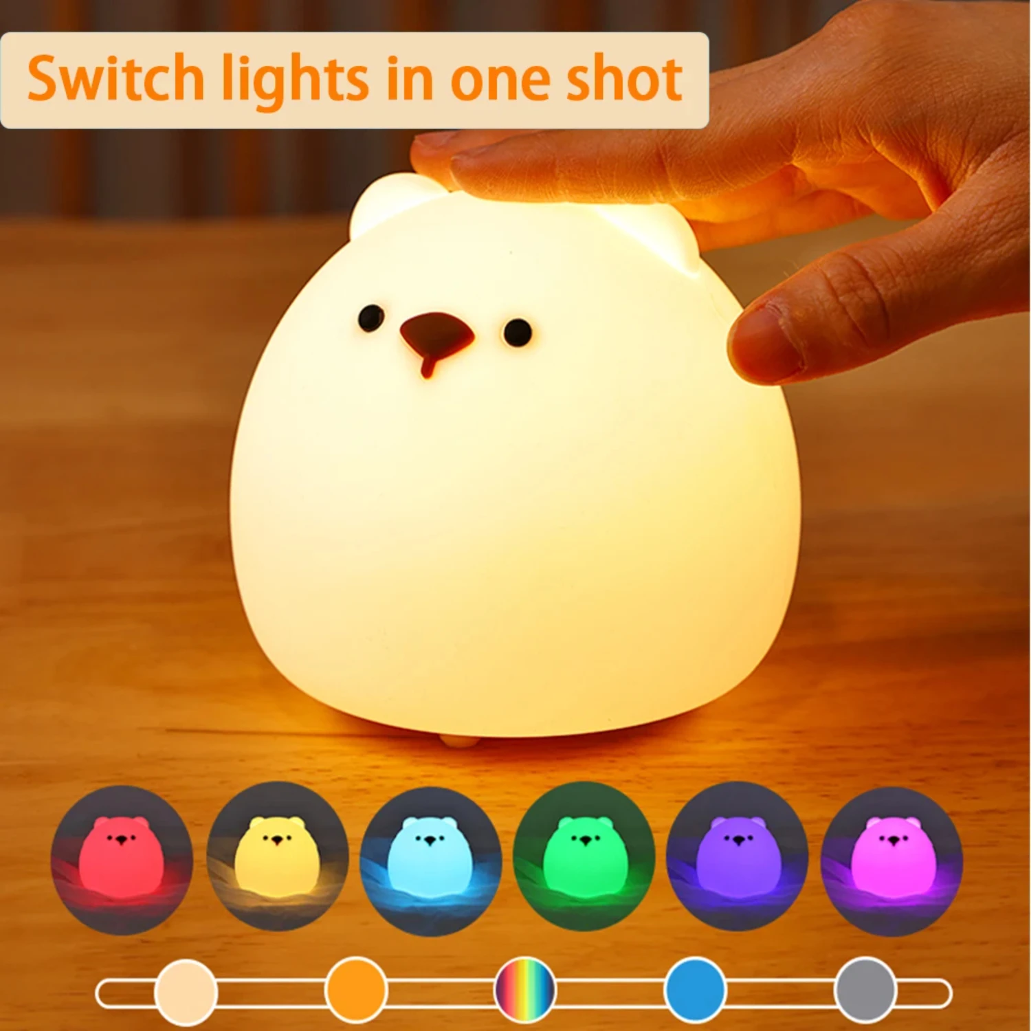 Table Lamps Children's Silicone Lamp USB Rechargeable Touch Sensor Color Children's Lamp Bedside Touch Animal Bear Lamp