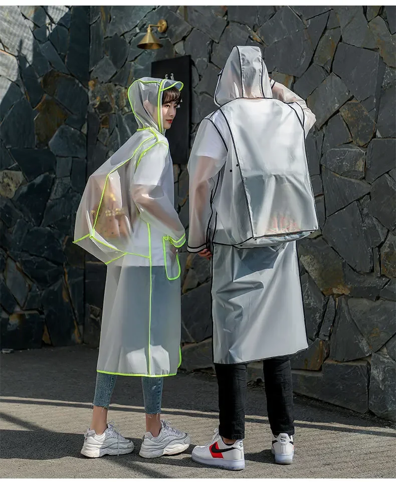 Fashion Women Transparent Eva Plastic Man Raincoat Travel Waterproof Rainwear Adult Can Hold Backpack Rain Coat