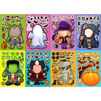 8pcs Cartoon Make a Face Halloween Puzzle Sticker Toy DIY Pumpkin Ghost Assemble Jigsaw Educational Game Children Party Favor