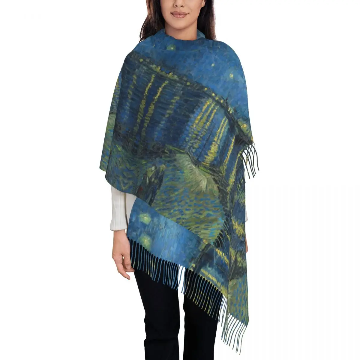 Starry Night Over The Rhone Scarf Women Stylish Winter Wrap Shawl Vincent Van Gogh Tassel Wraps