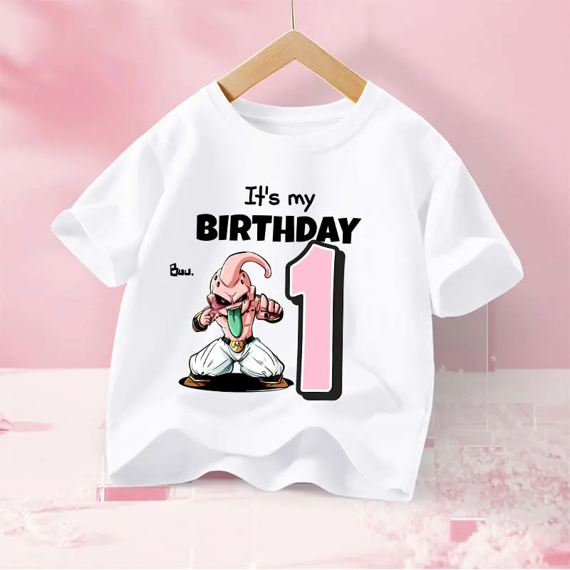 

Dragon Ball Birthday T-shirt Children Clothing Majin Buu Cartoon Anime Short Sleeve Boy Trendy Cool Casual Tee Kid Clothes Top
