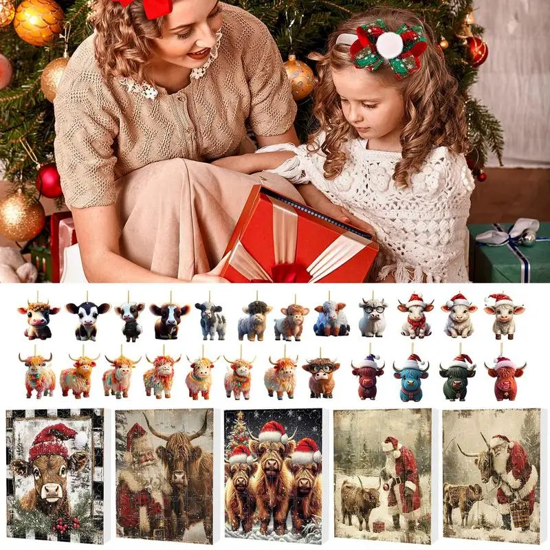 

24-day Christmas Advent Calendar Cute And Unique Highland Cow Christmas Countdown Ornaments Funny Gifts For Family friends